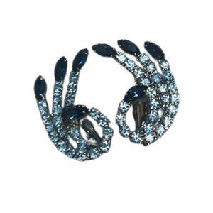 Vintage 1950s Silver Tone Blue Rhinestone Clip-On Earrings | Retro Lightweight E